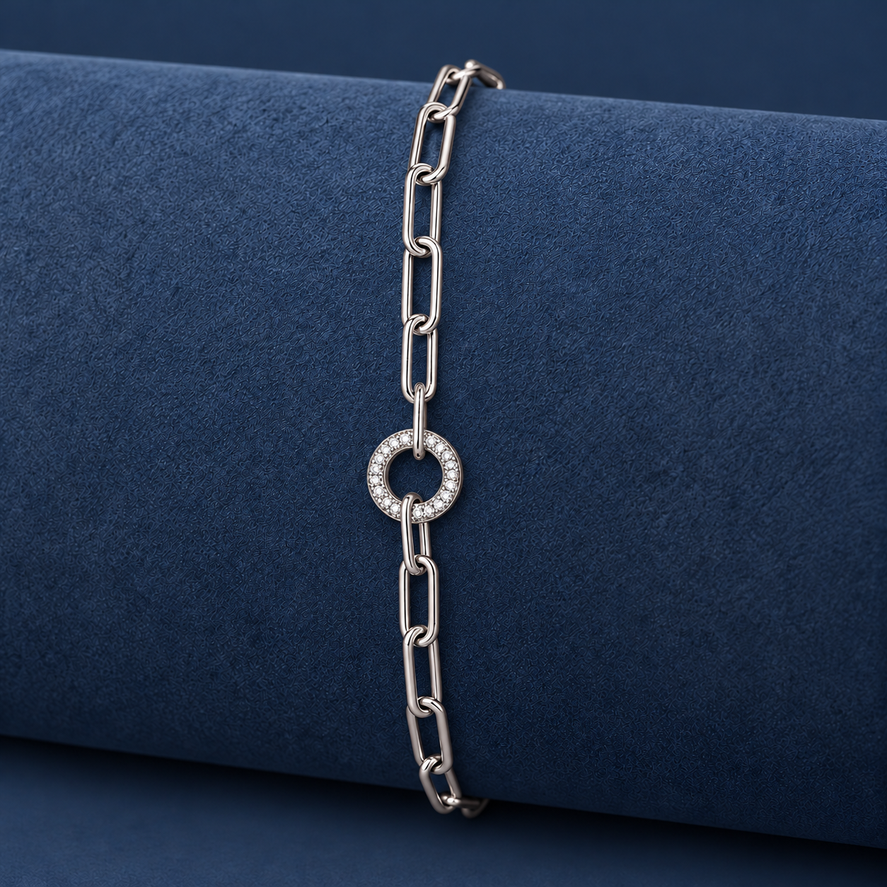 925 Silver Sparkling Circle Link Bracelet