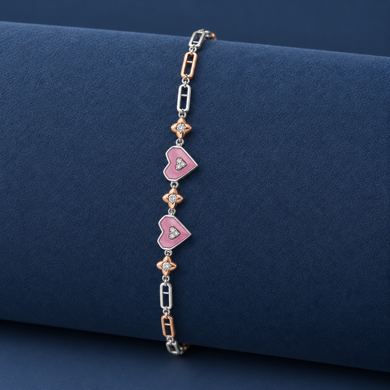 925 Silver Pink Heart & Star Charm Bracelet