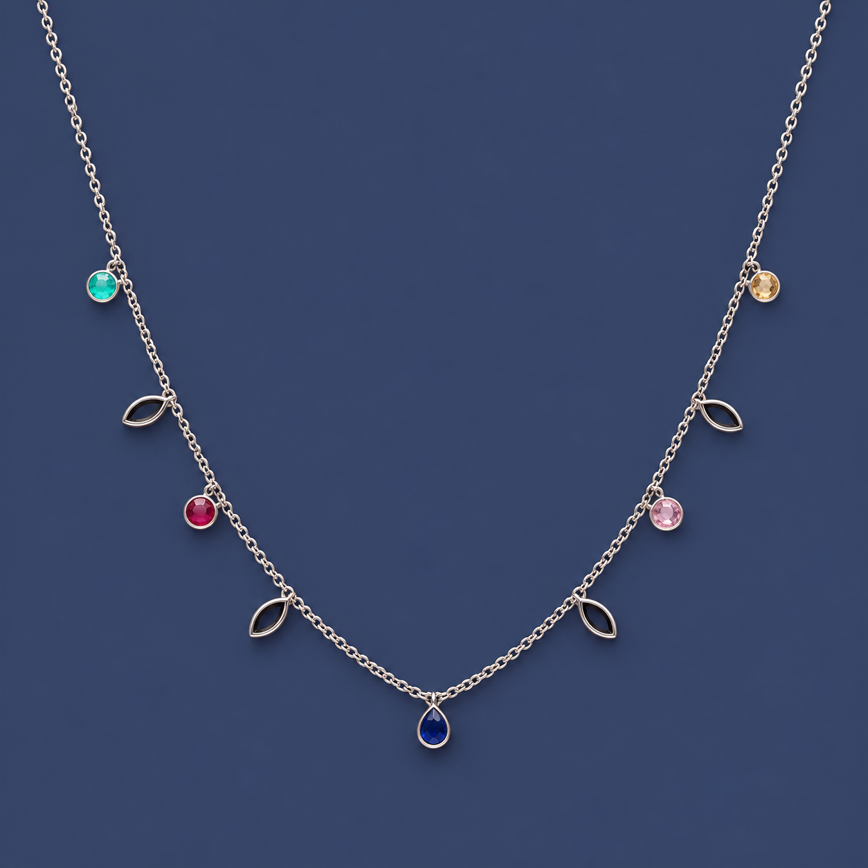 925 Silver Multicolor Stone Charm Necklace
