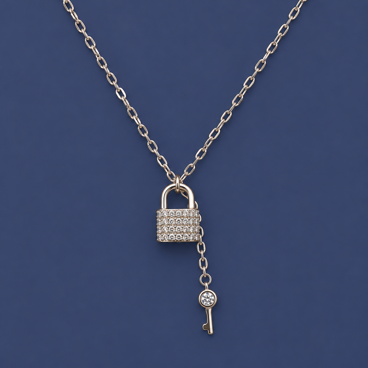 925 Silver Sparkling Lock & Key Pendant Necklace