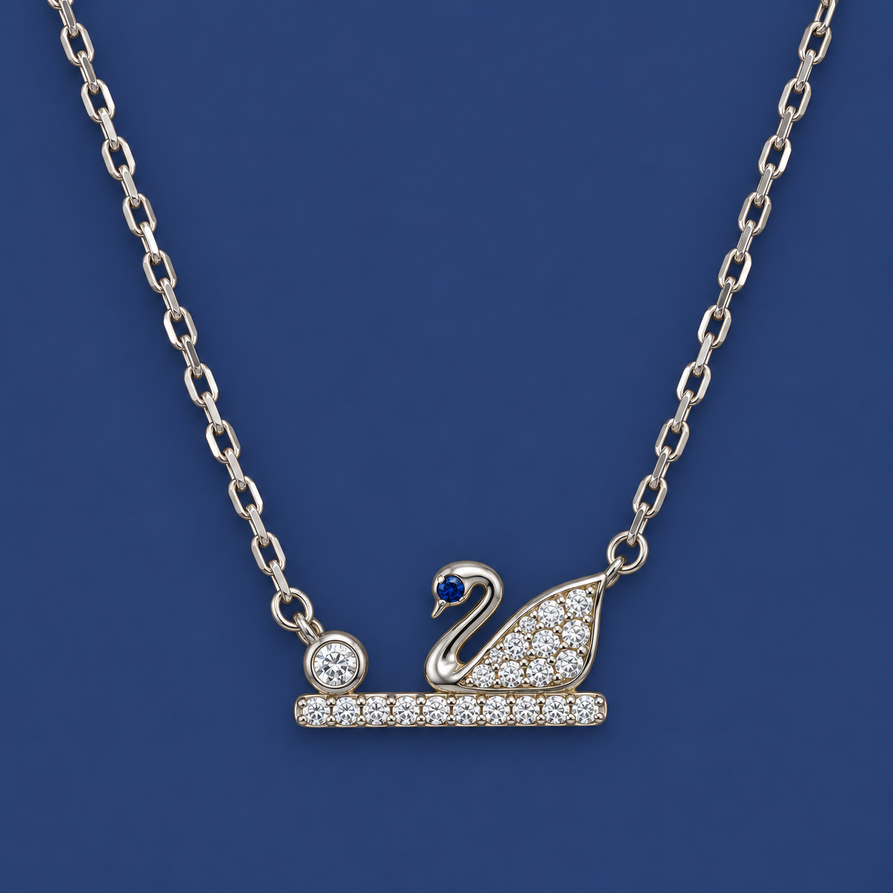 Elegant Swan Design Silver Pendant Necklace with Blue Stone