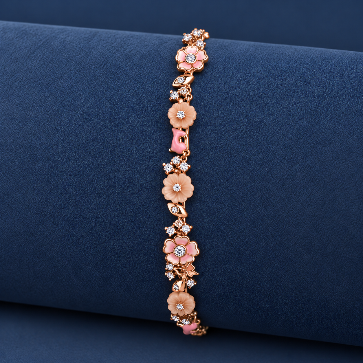 925 Silver Rose Gold Pink Blossom Bracelet