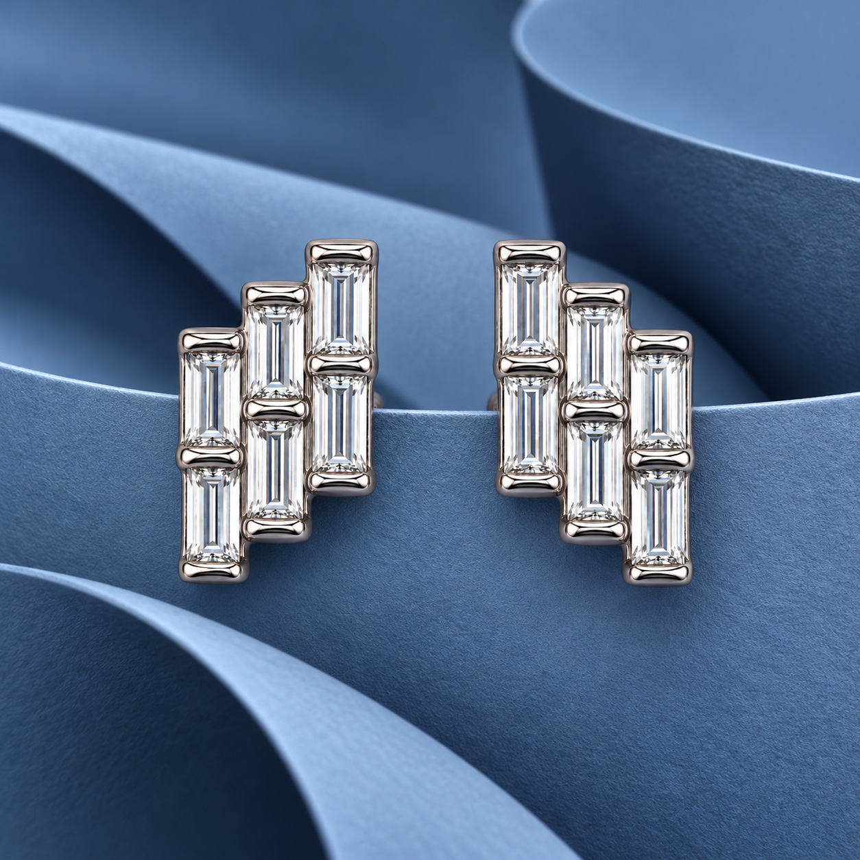 Elegant Baguette Cut White Stone Geometric 925 Sterling Silver Stud Earrings