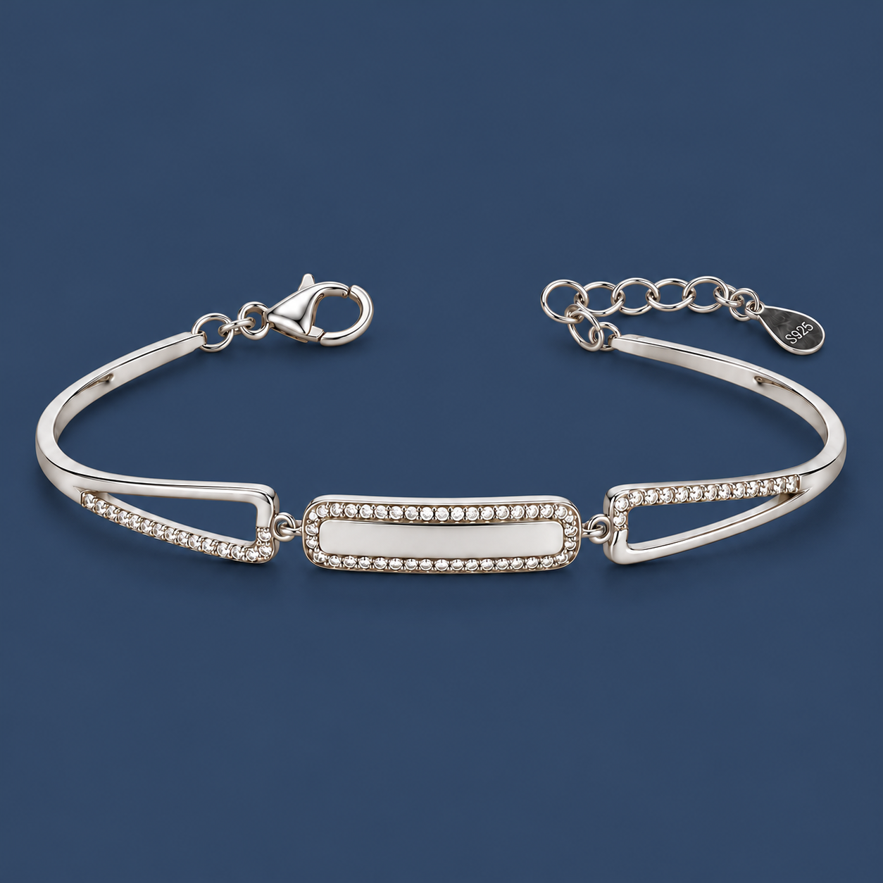 Elegant Stone Border 925 Silver Kada Bracelet