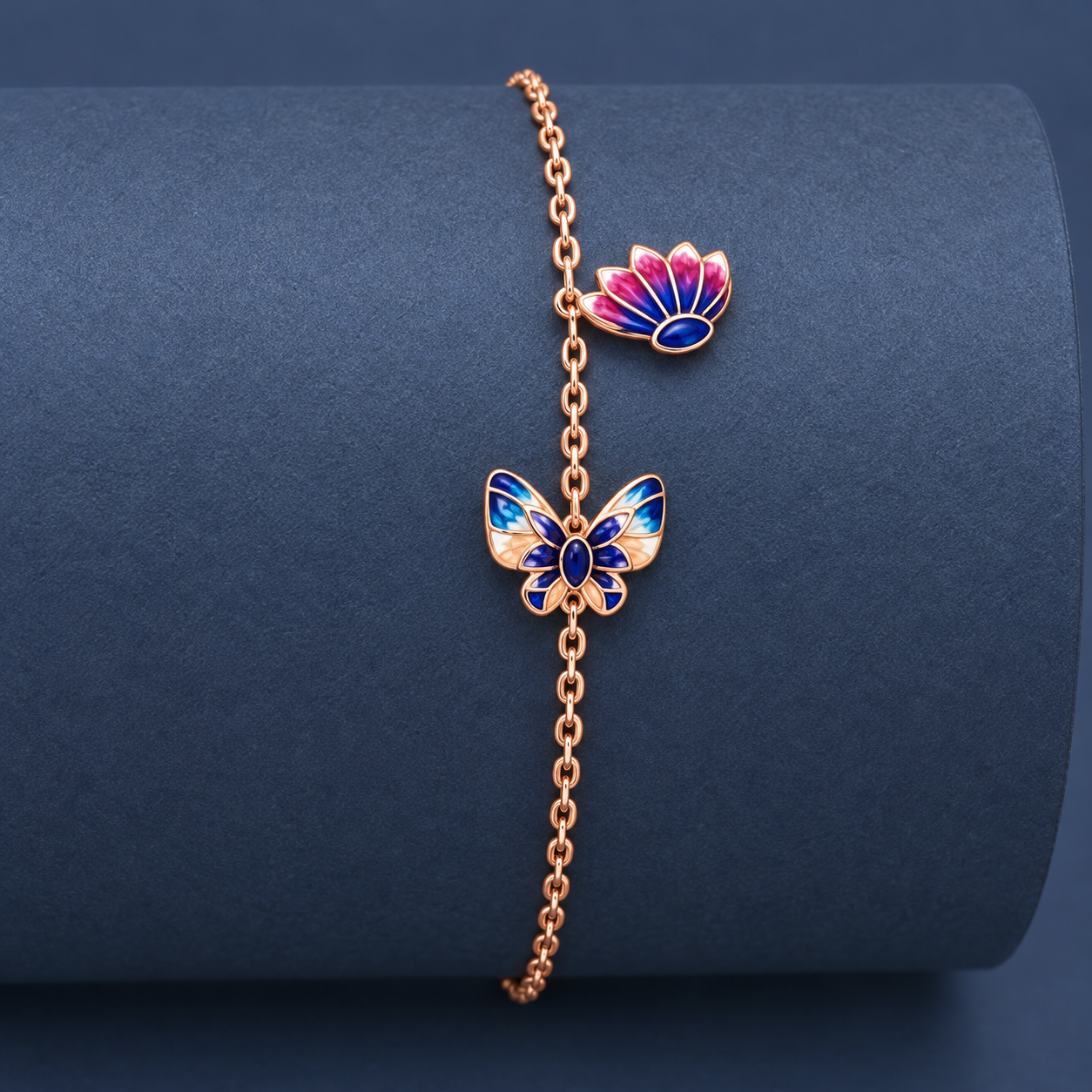 925 Silver Rose Gold Butterfly Charm Bracelet