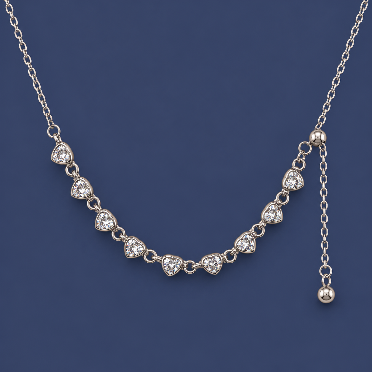 Elegant Silver Heart Crystal Chain Necklace