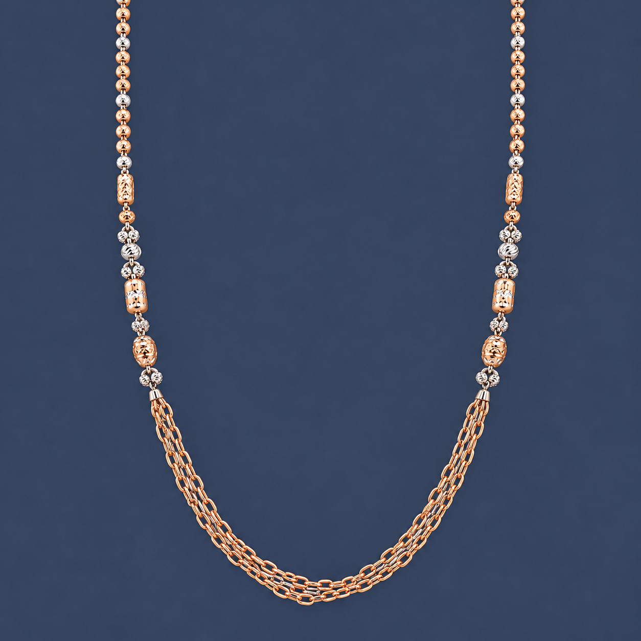 Royal Rose Gold & Silver Two-Tone Beaded Multi-Layer Mala Necklace