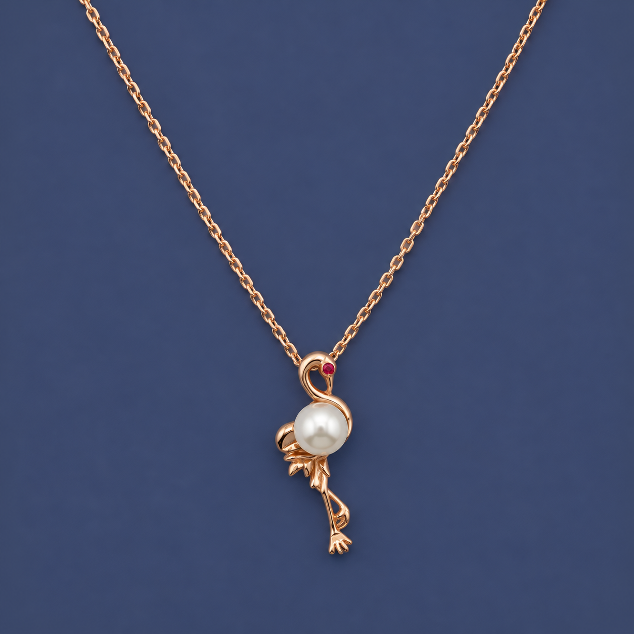 925 Silver Rose Gold Pearl Flamingo Necklace