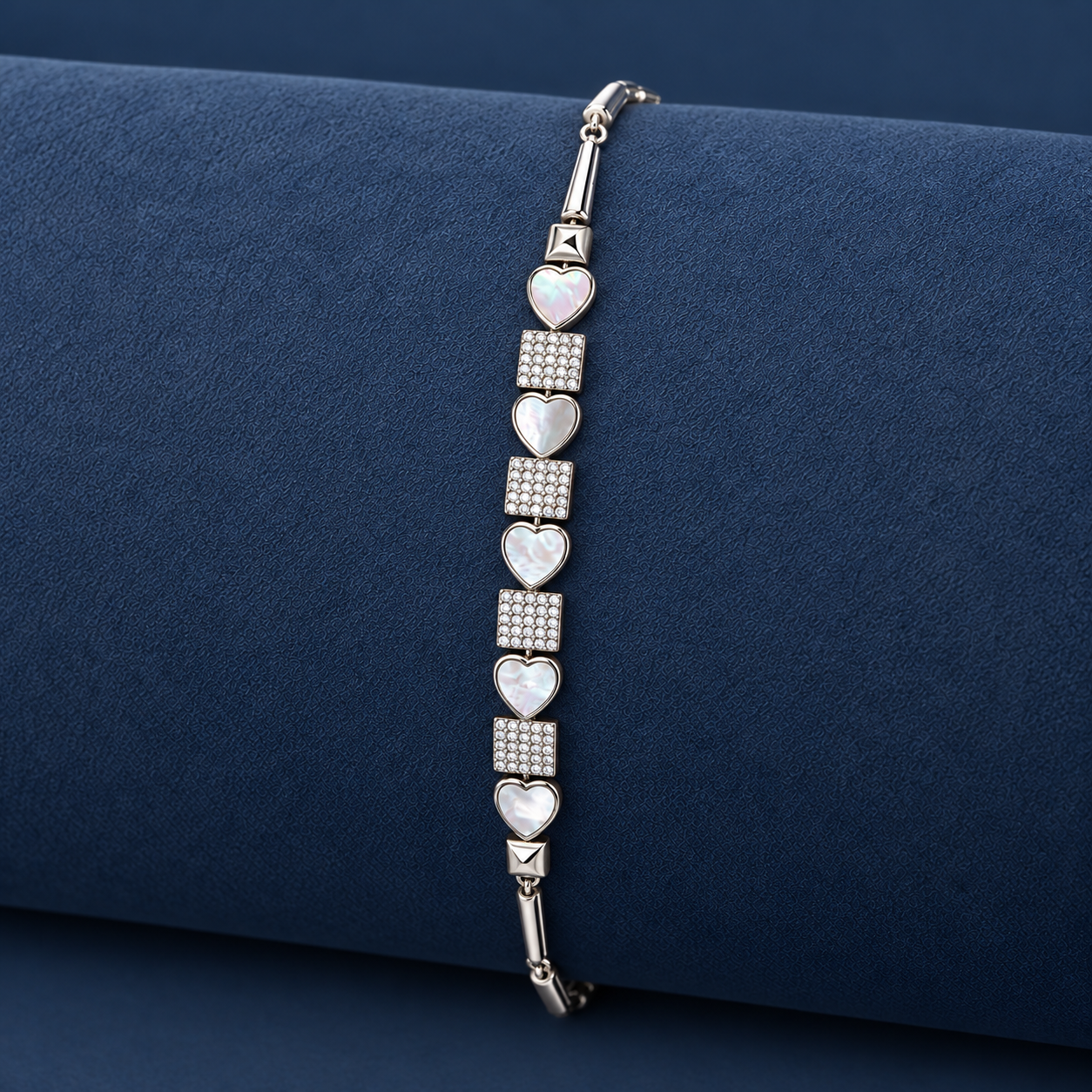 925 Silver Mother of Pearl Heart Link Bracelet