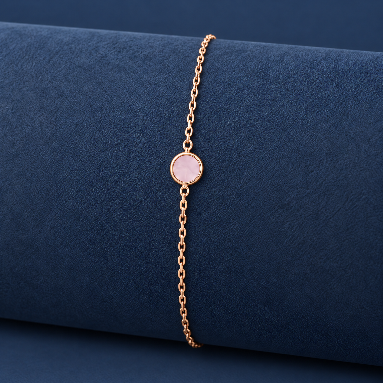 925 Silver Rose Gold Pink Round Charm Bracelet
