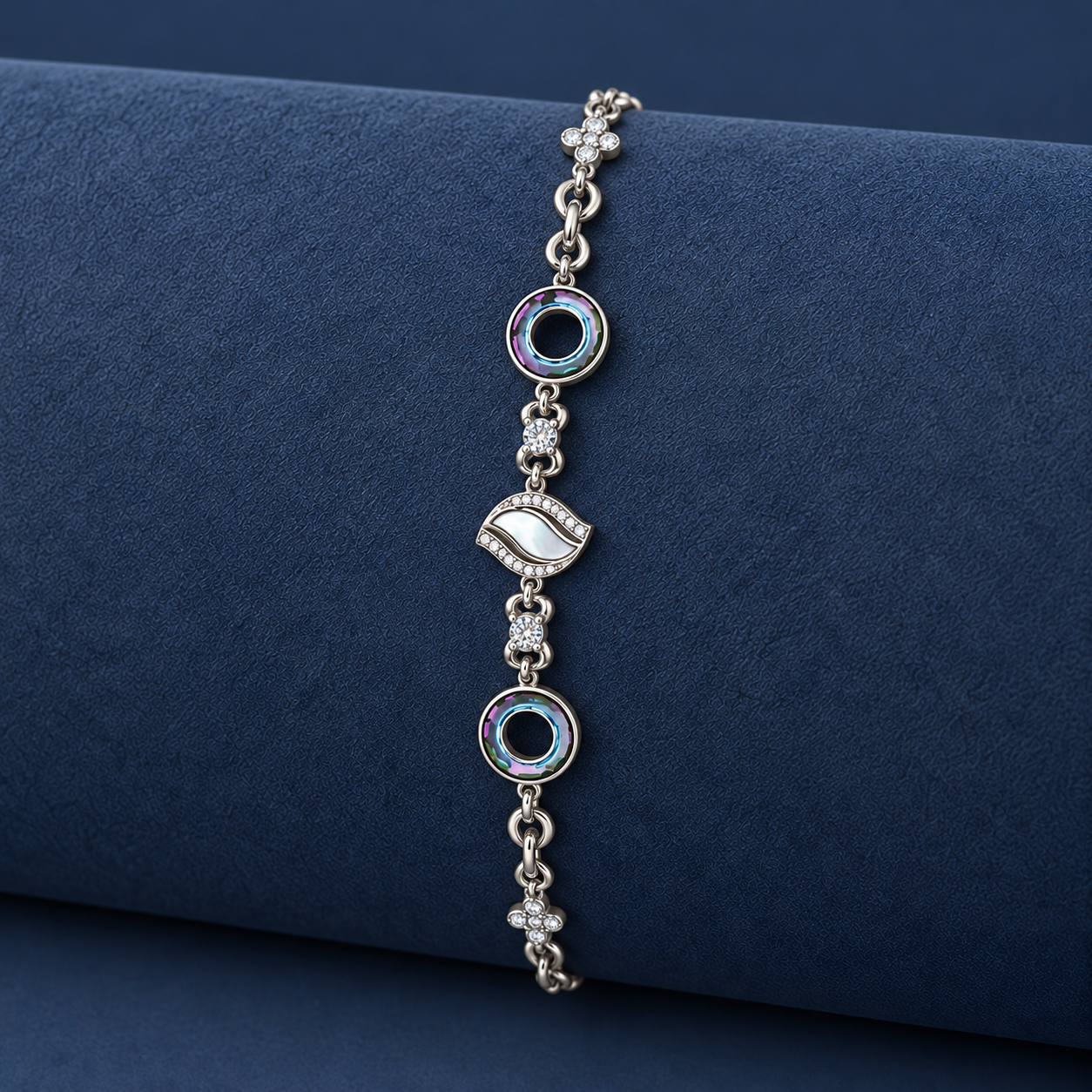 925 Silver Iridescent Circle & Leaf Bracelet