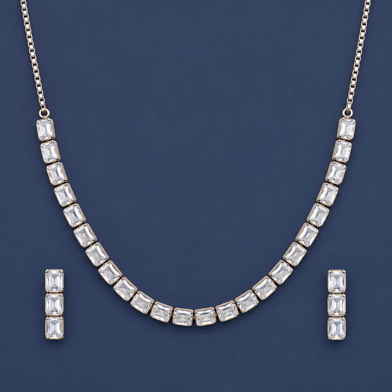 925 Silver White Crystal Necklace & Earrings Set