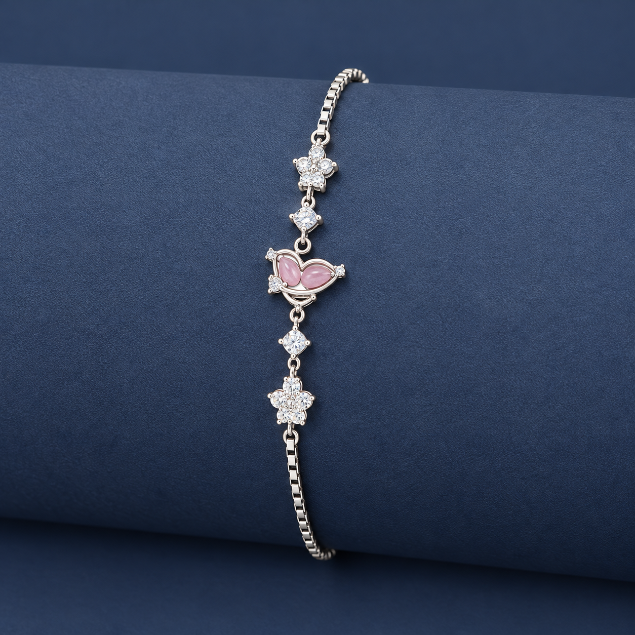 925 Silver Pink Butterfly Floral Bracelet