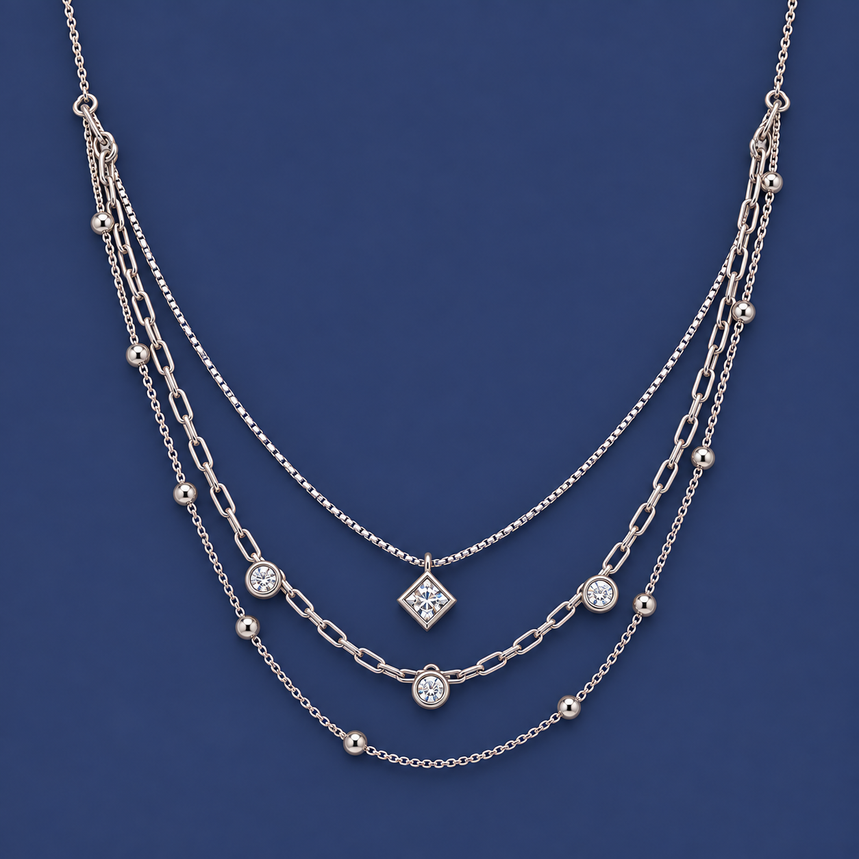 Triple Layer Silver Necklace