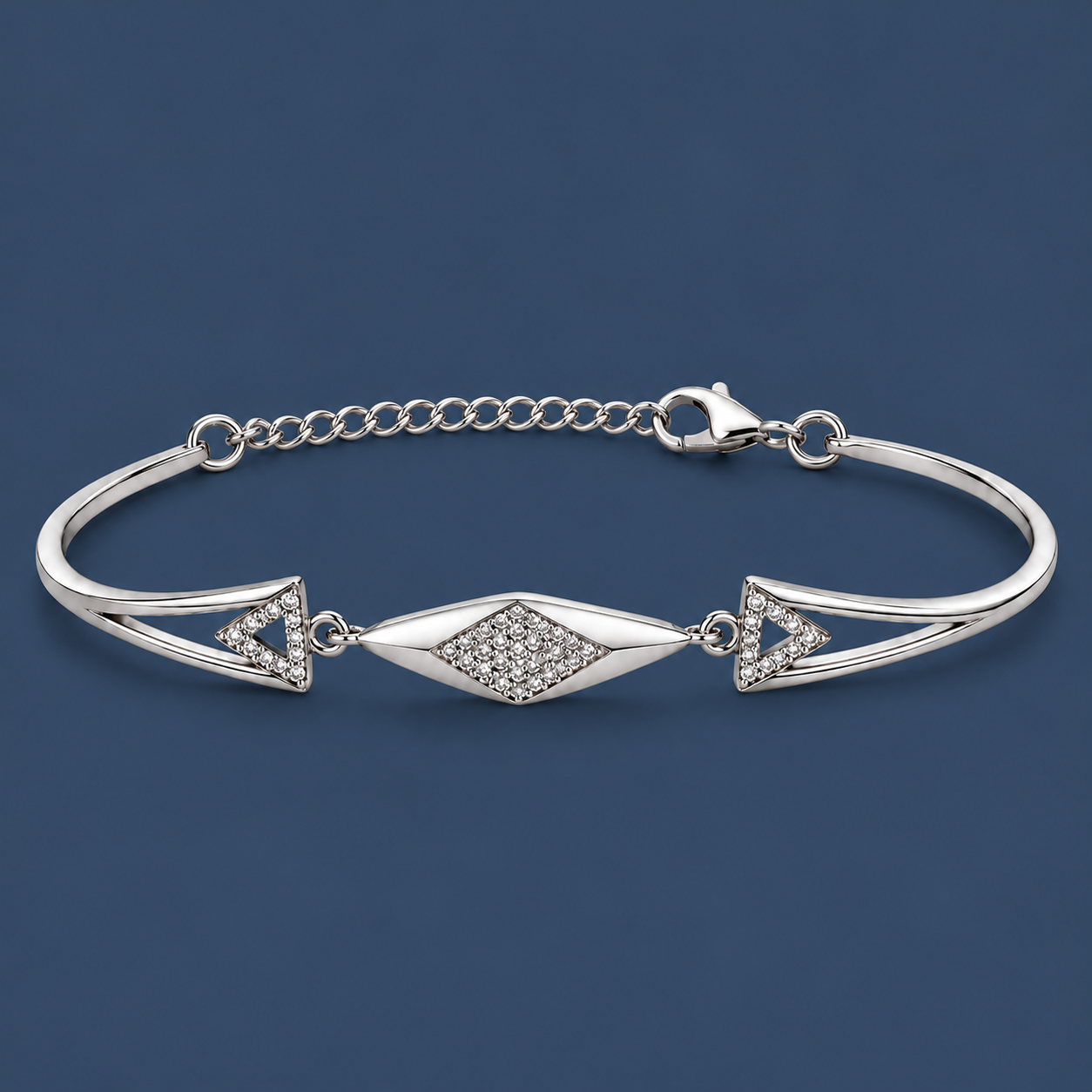Diamond-Shaped Sparkle 925 Silver Kada Bracelet