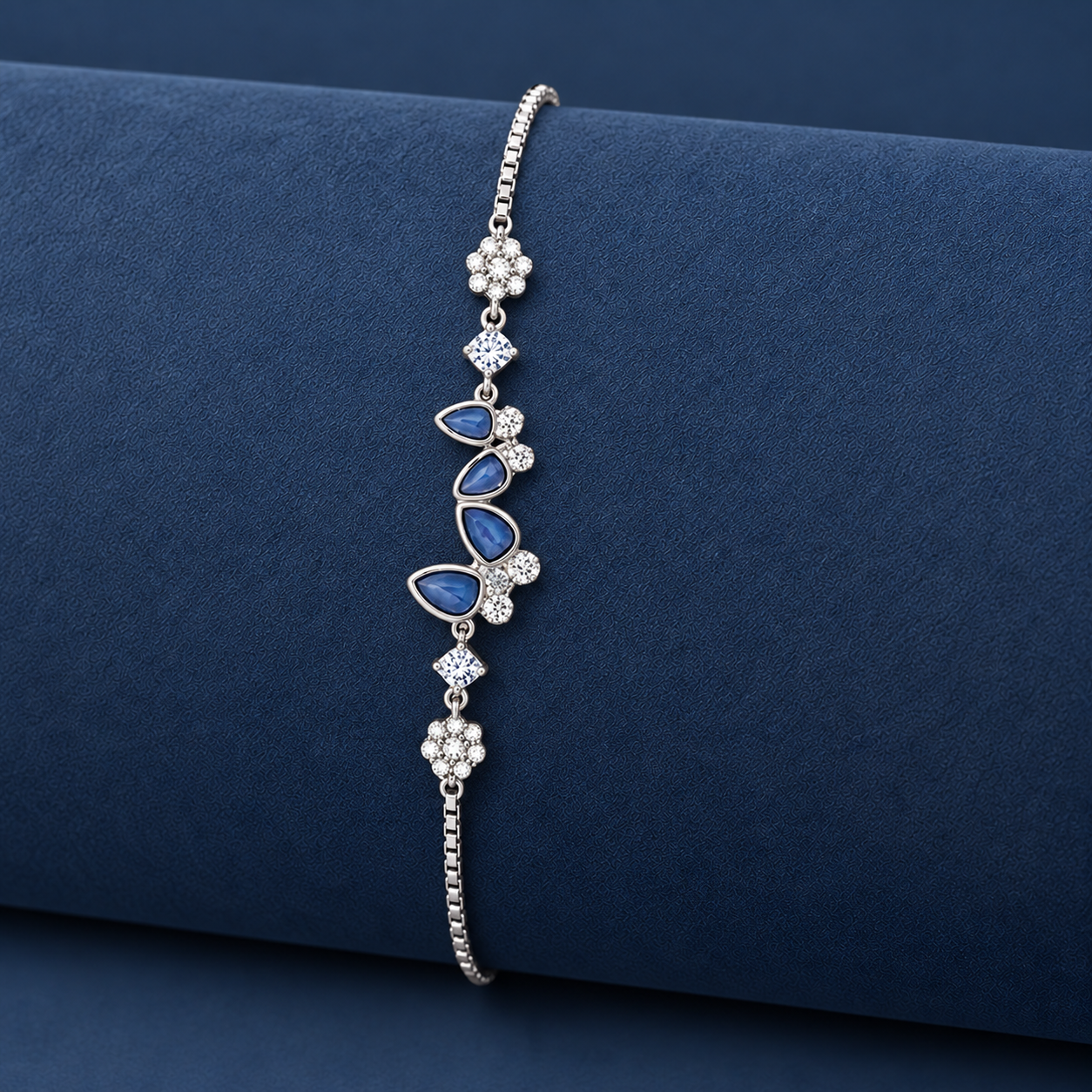 925 Silver Blue Petal Floral Bracelet