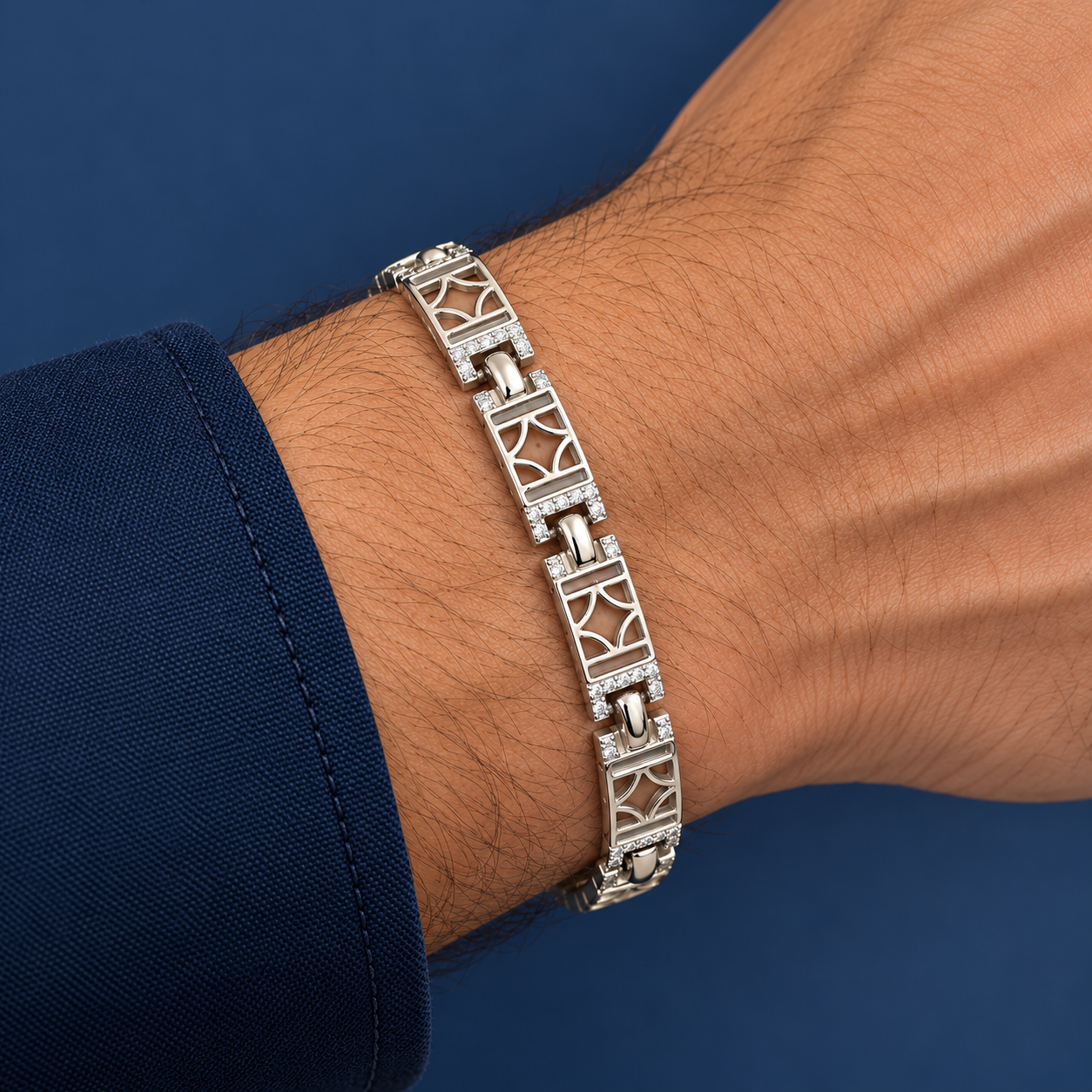 Royal Diamond Pattern 925 Sterling Silver Men's Geometric Link Bracelet