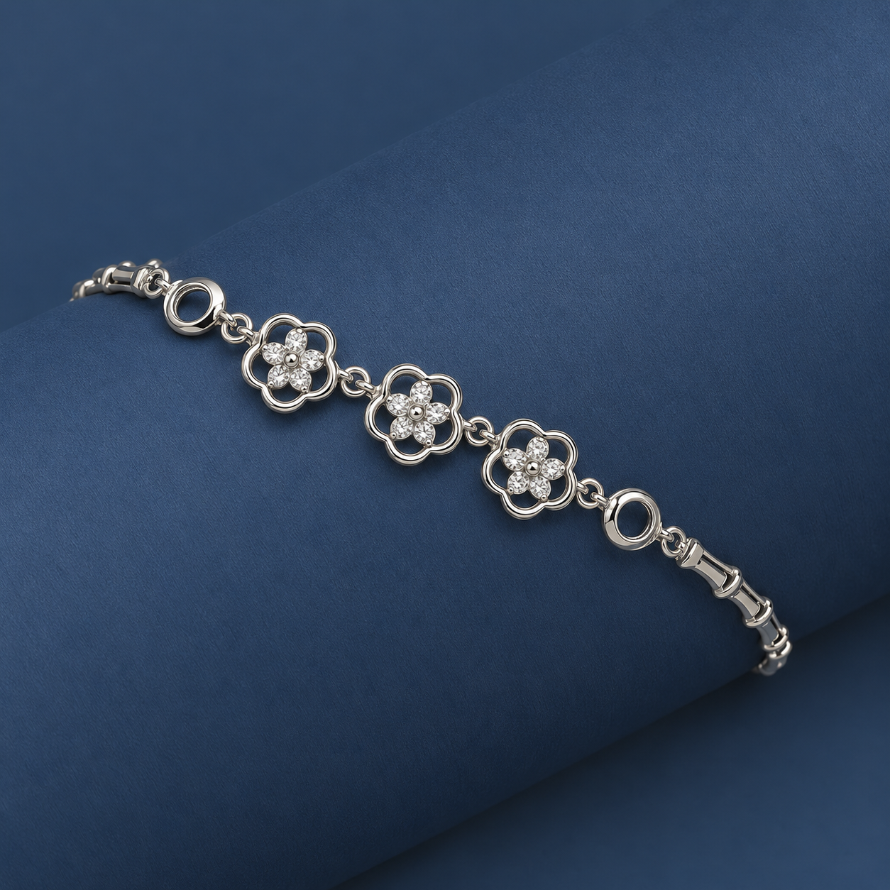 925 Silver Sparkling Triple Floral Bracelet