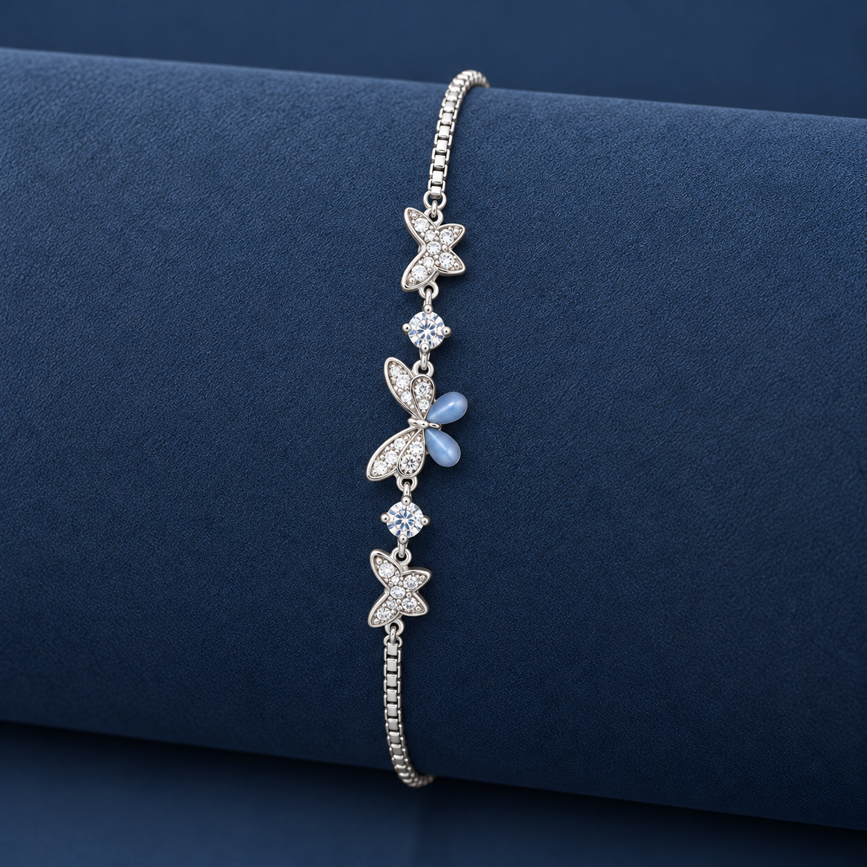 925 Silver Blue Butterfly Charm Bracelet