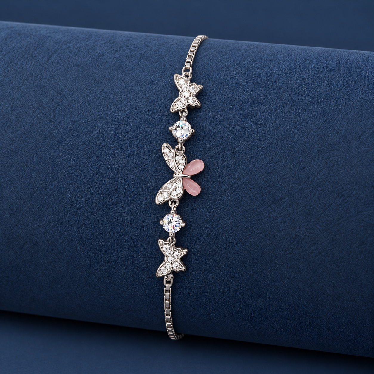 925 Silver Pink Butterfly Stone Bracelet