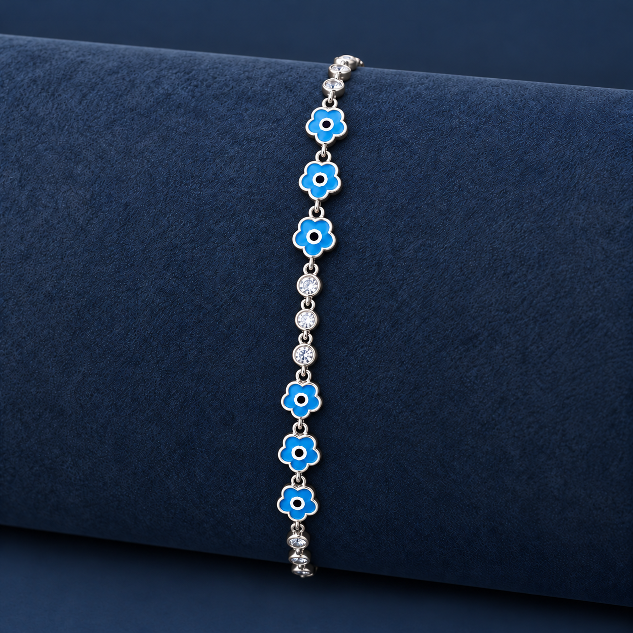 925 Silver Blue Floral Charm Bracelet