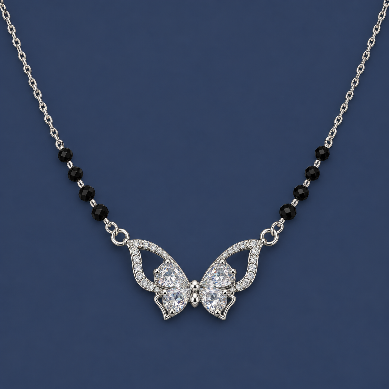 925 Sterling Silver Butterfly Zircon Short Mangalsutra