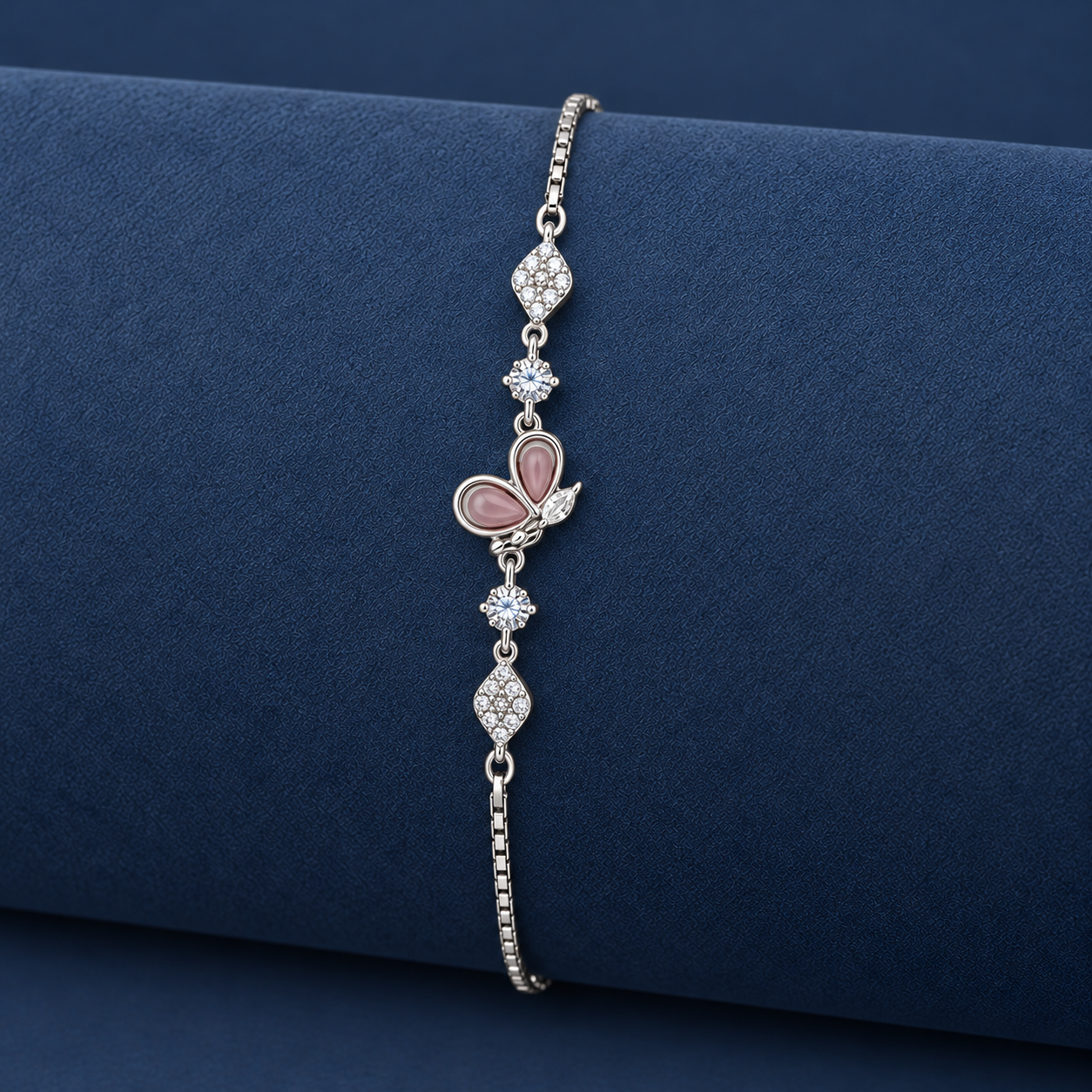 925 Silver Pink Butterfly Charm Bracelet