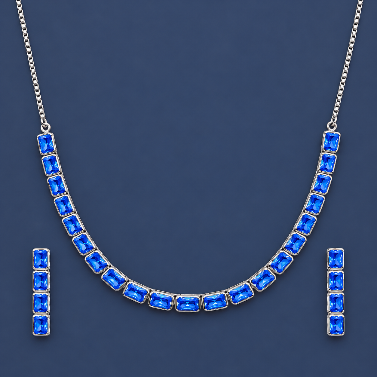 925 Silver Royal Blue Stone Necklace & Earrings Set