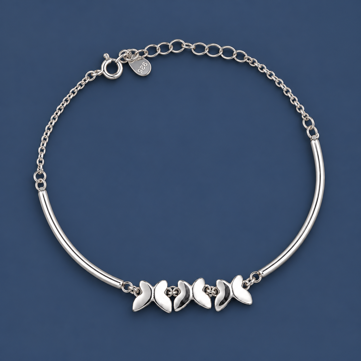 Triple Butterfly Charm 925 Silver Kada Bracelet