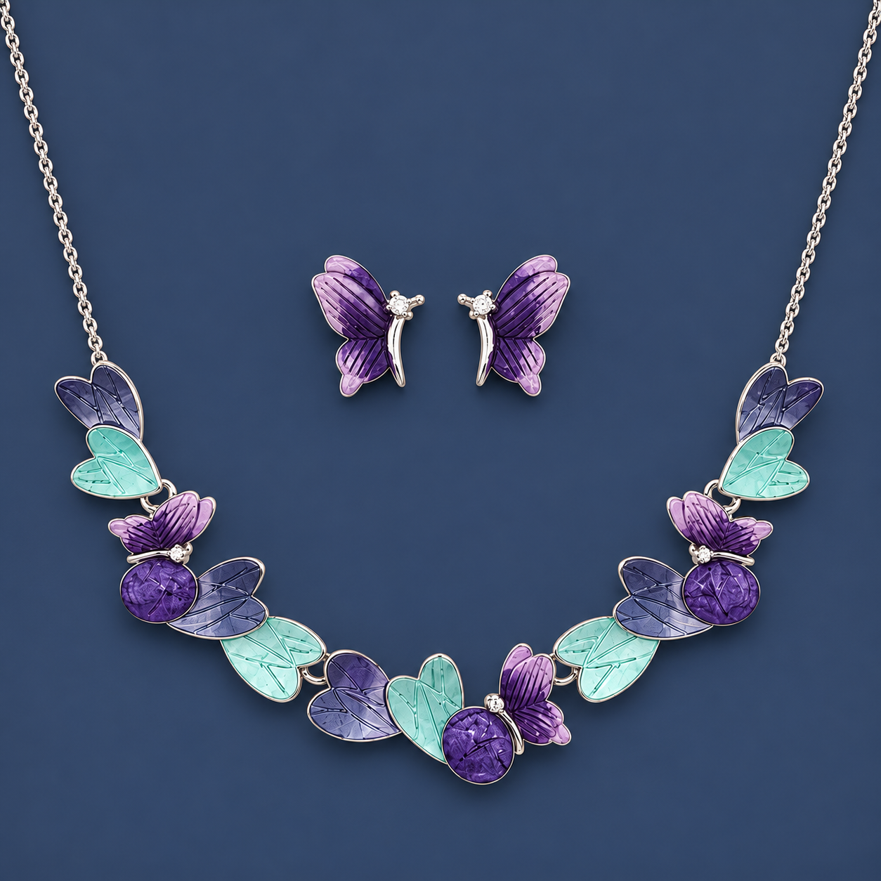 925 Silver Butterfly Garden Necklace & Earrings Set