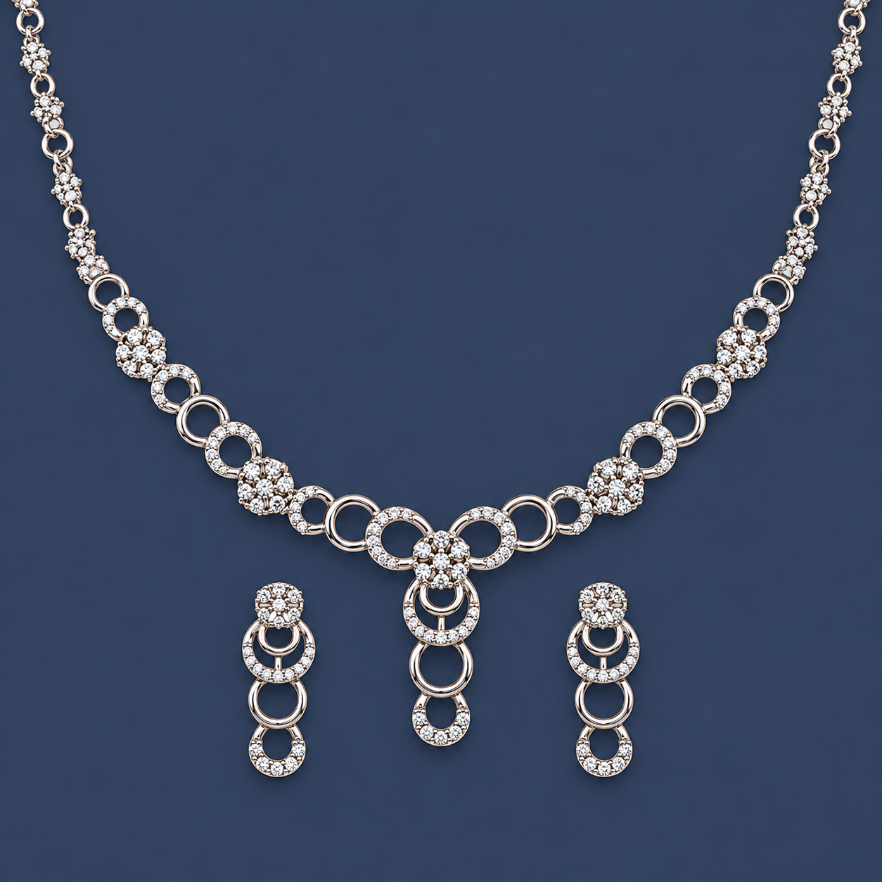 925 Silver Sparkling Circle Drop Necklace & Earrings Set