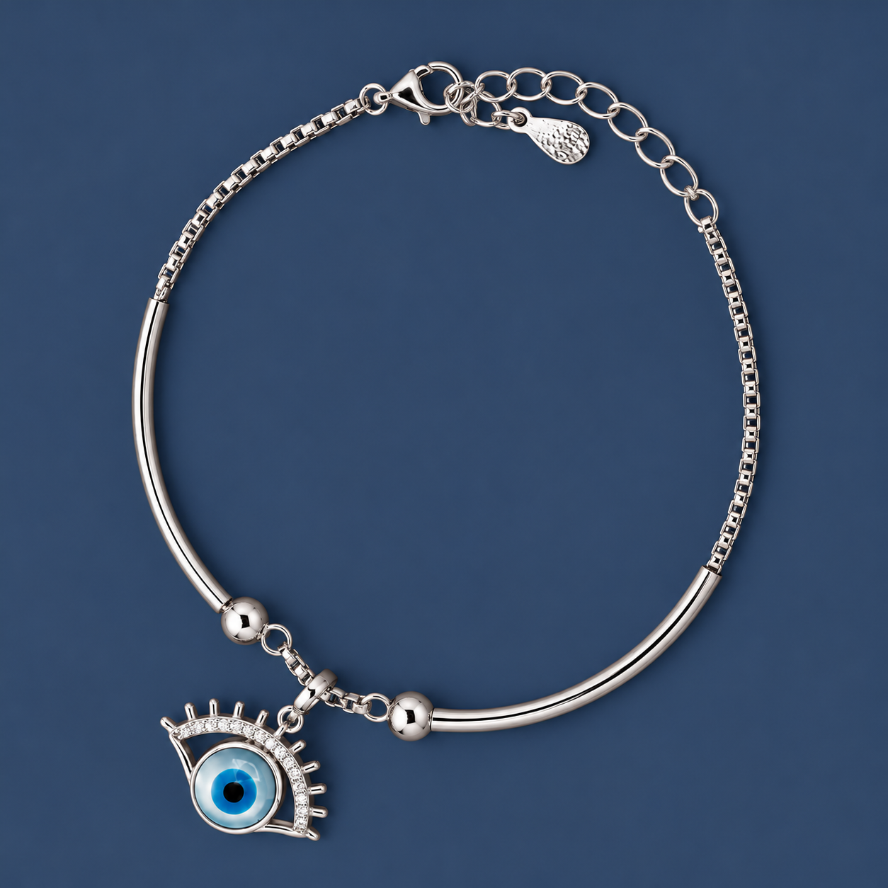 Evil Eye Charm 925 Silver Kada Bracelet