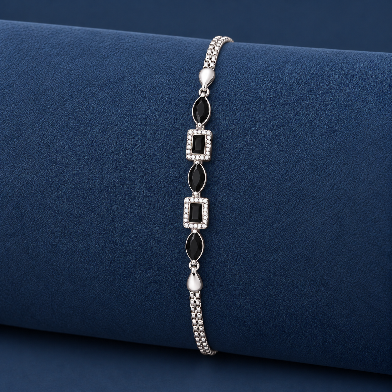925 Silver Black Stone Geometric Bracelet