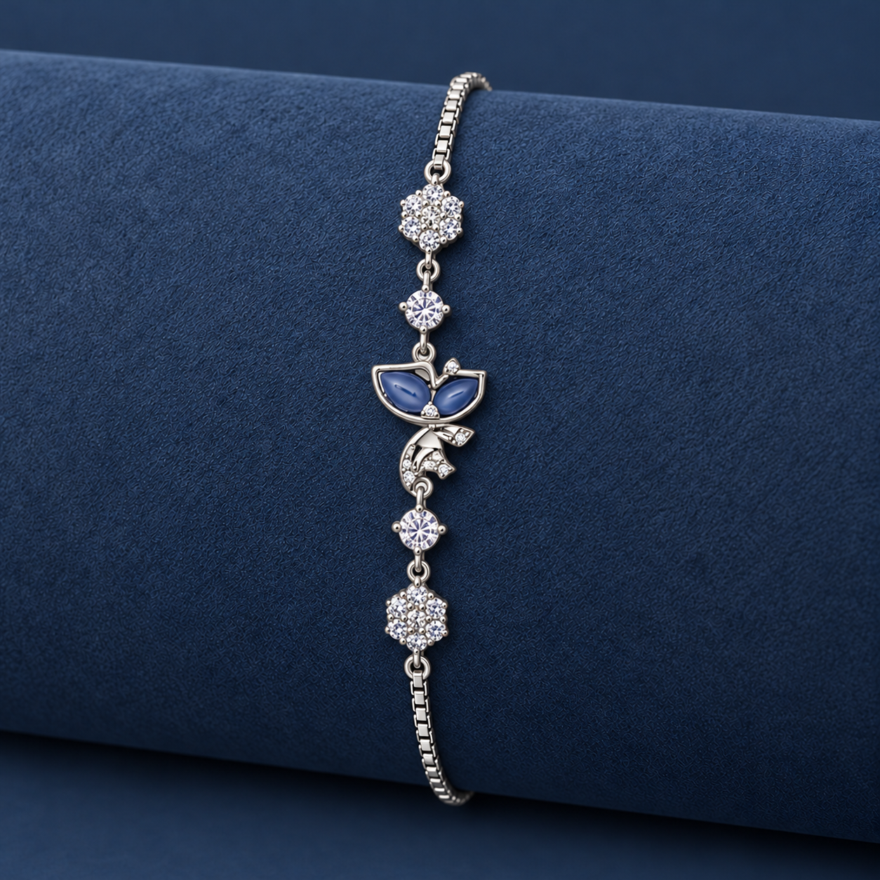 925 Silver Blue Floral Charm Bracelet