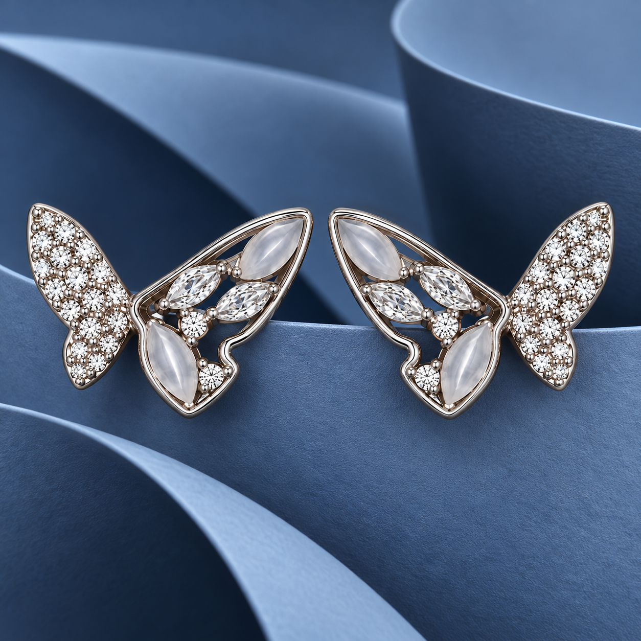 Elegant Butterfly Wing Design 925 Sterling Silver Stud Earrings