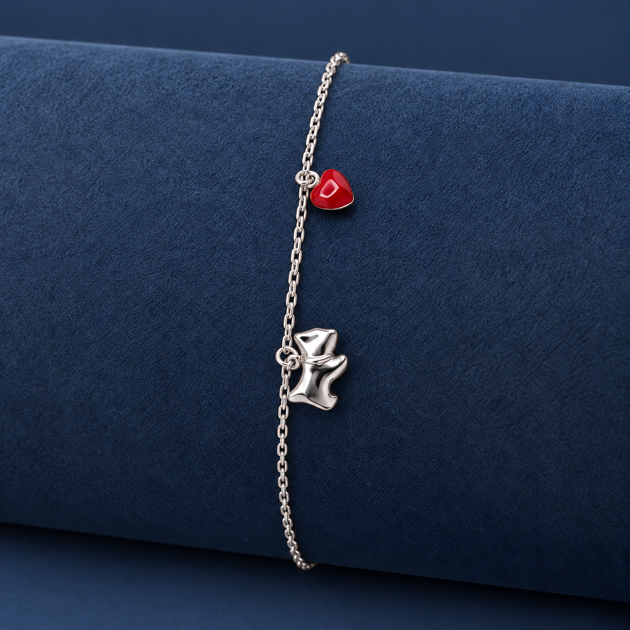 925 Silver Red Heart & Teddy Bear Charm Bracelet