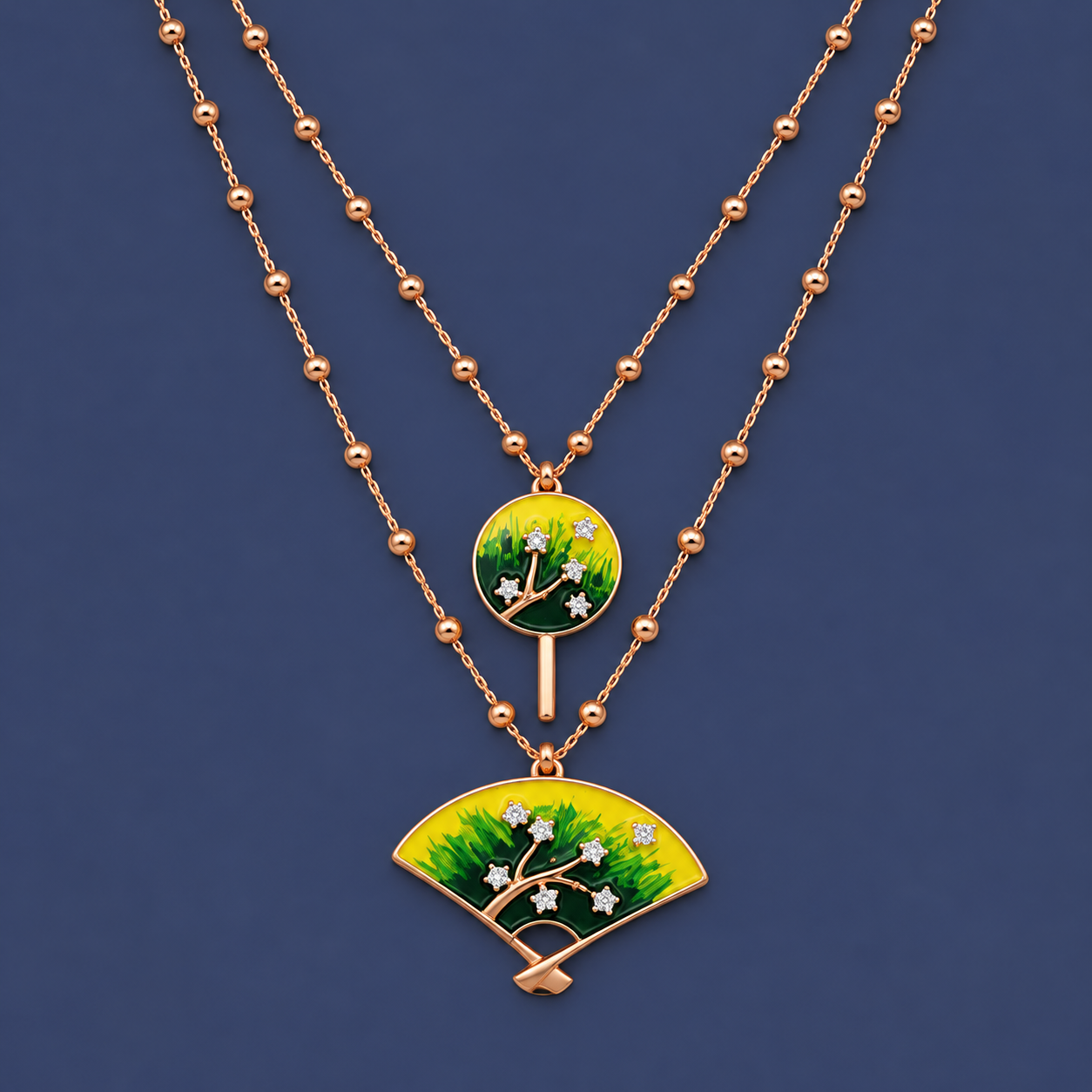 925 Silver Rose Gold Floral Fan Layered Necklace