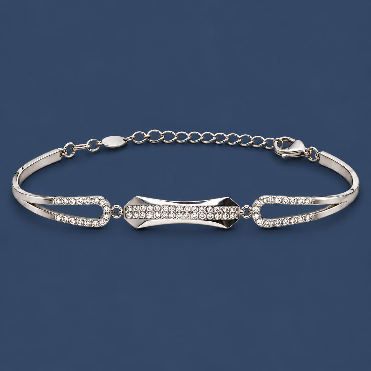 Sparkling Geometric 925 Silver Kada Bracelet