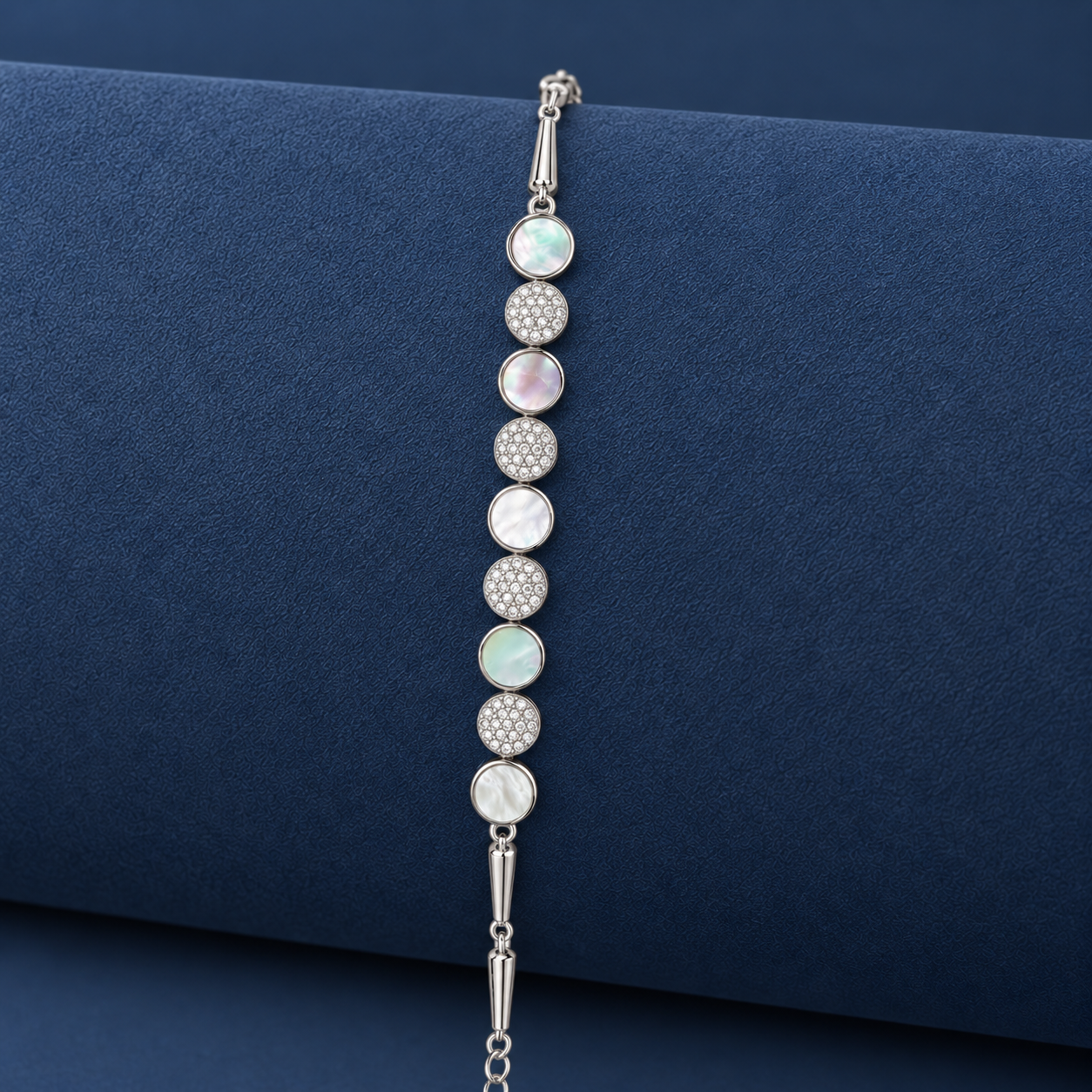 925 Silver Iridescent Round Charm Bracelet