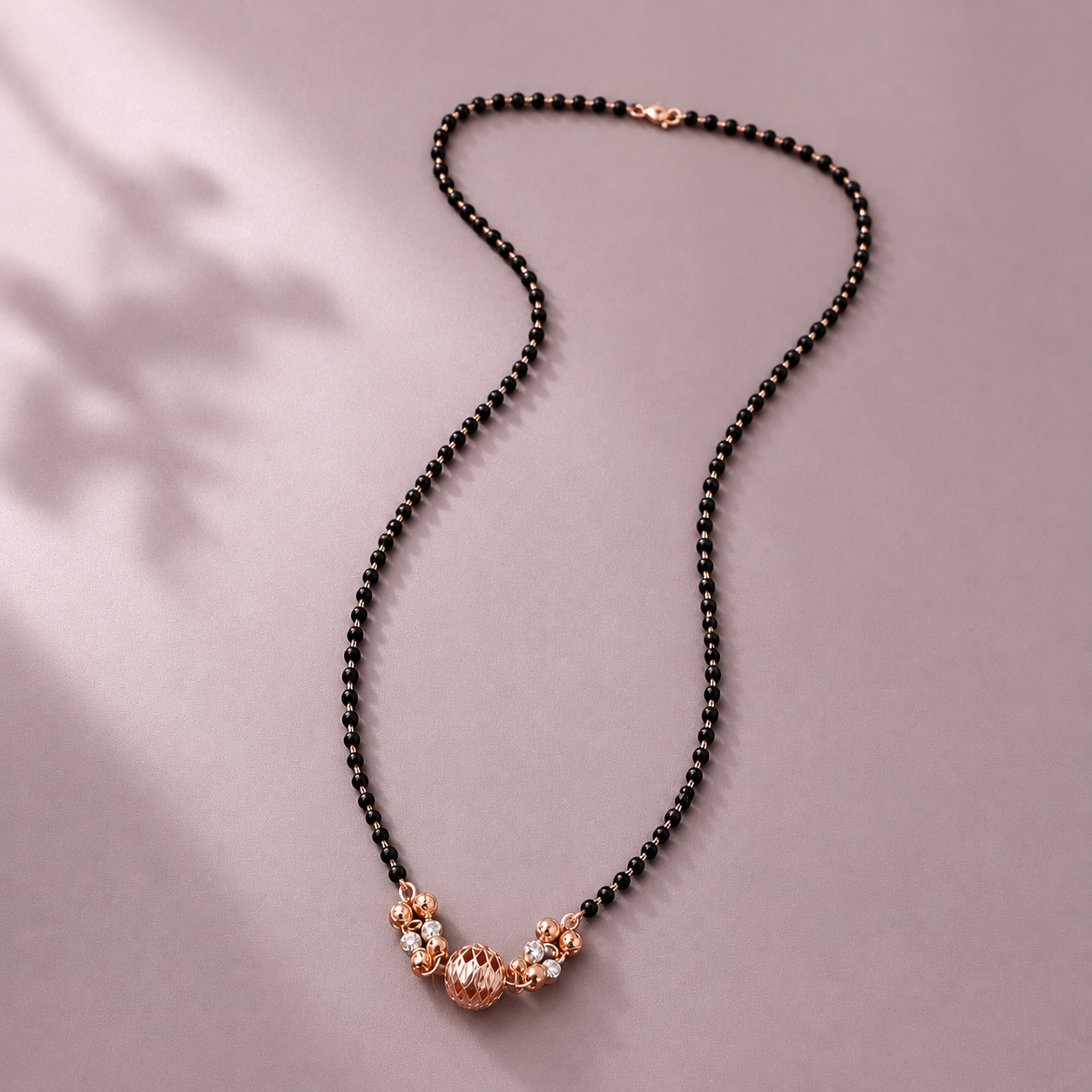 Silver Gold Plated Black Beads Mangalsutra with Designer Ball Pendant