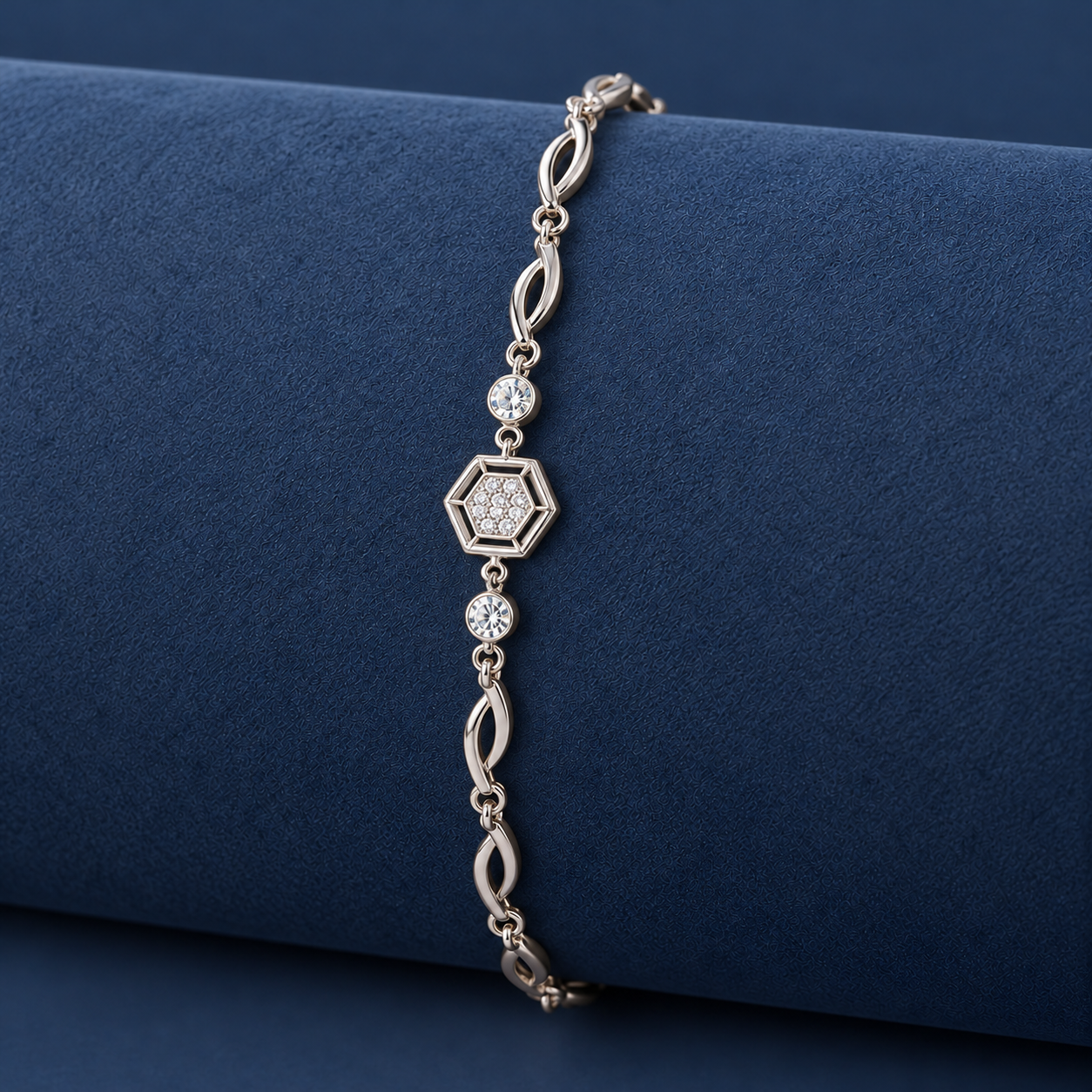 925 Silver Hexagon Stone Link Bracelet