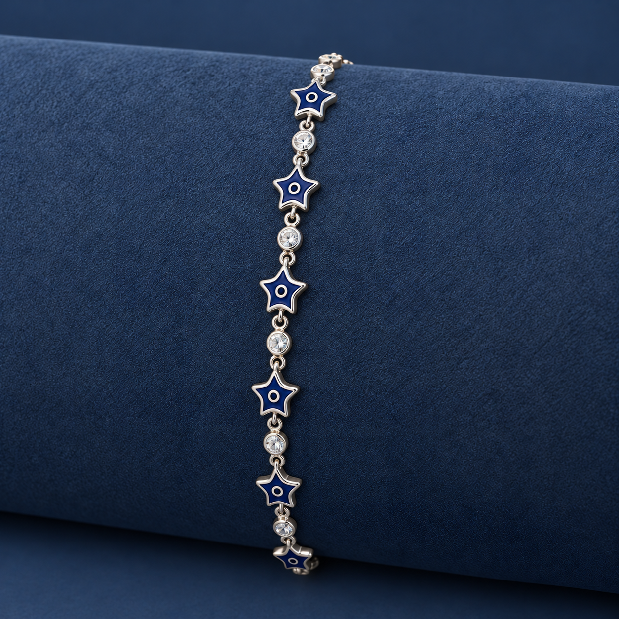 925 Silver Blue Enamel Star Link Bracelet