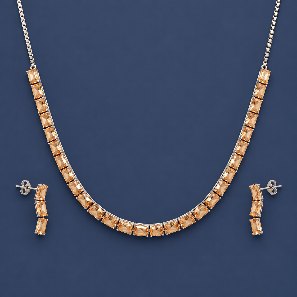 925 Silver Champagne Stone Necklace & Earrings Set