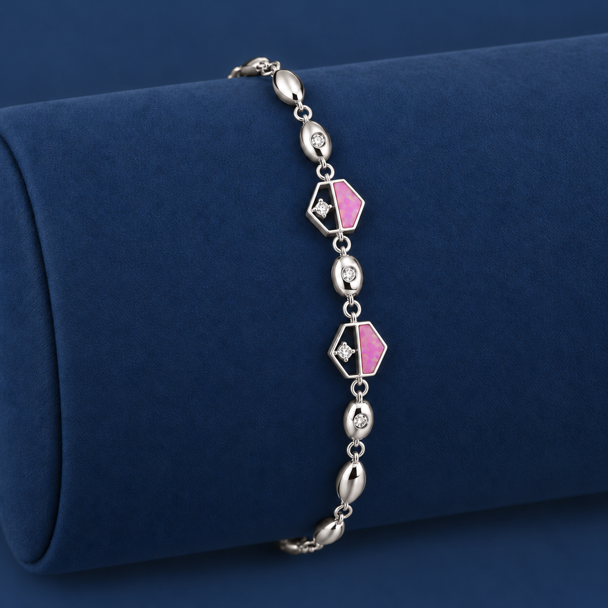 925 Silver Pink Geometric Charm Bracelet