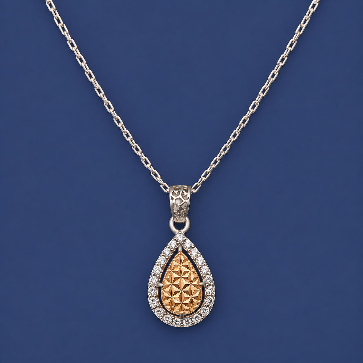 Rose Gold Teardrop Silver Pendant Necklace