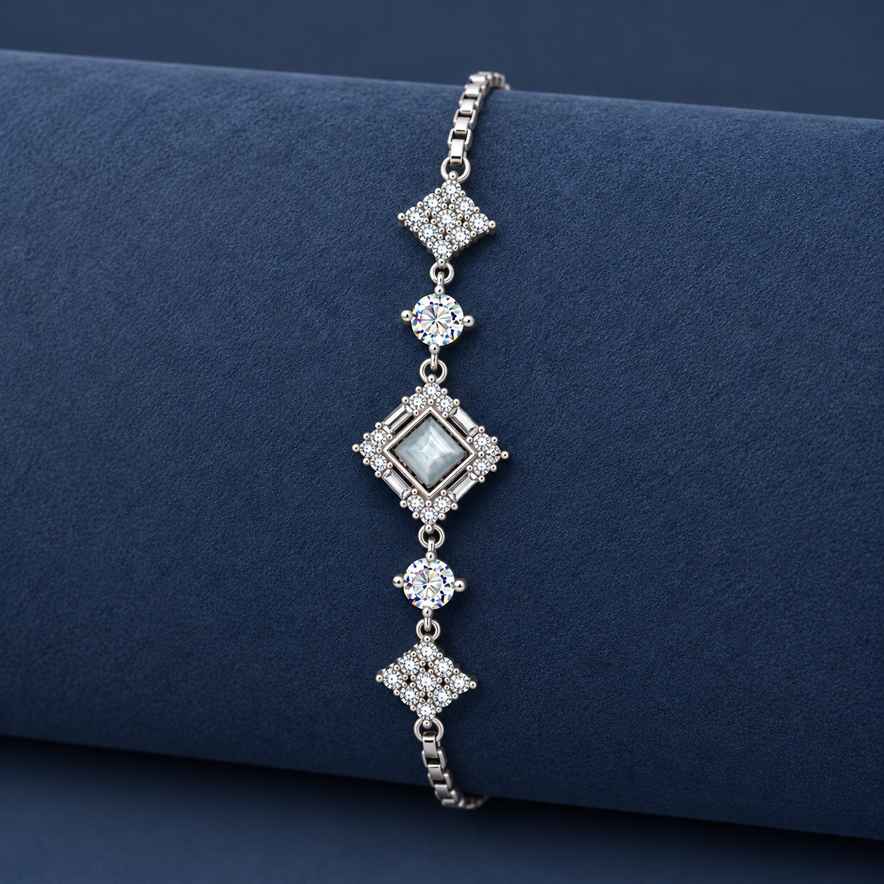 925 Silver Pearl-Style Diamond Motif Bracelet