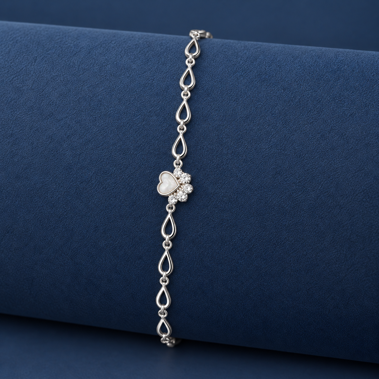 925 Silver Pearl Heart Floral Bracelet