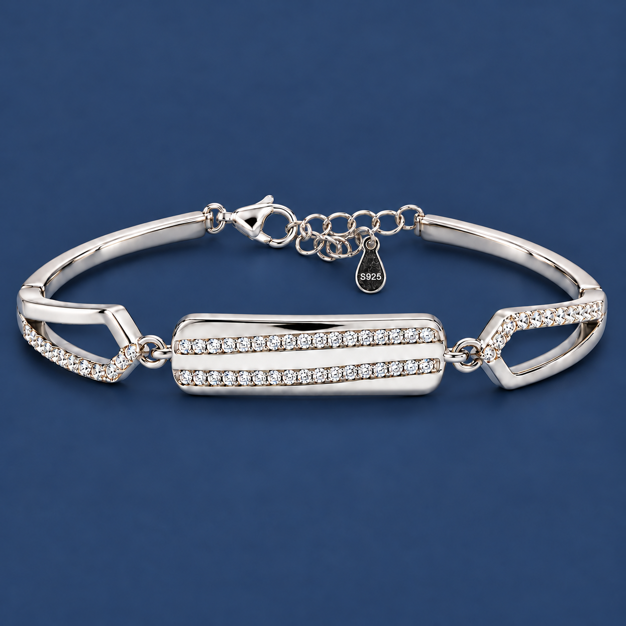 Dual Row Sparkling 925 Silver Kada Bracelet
