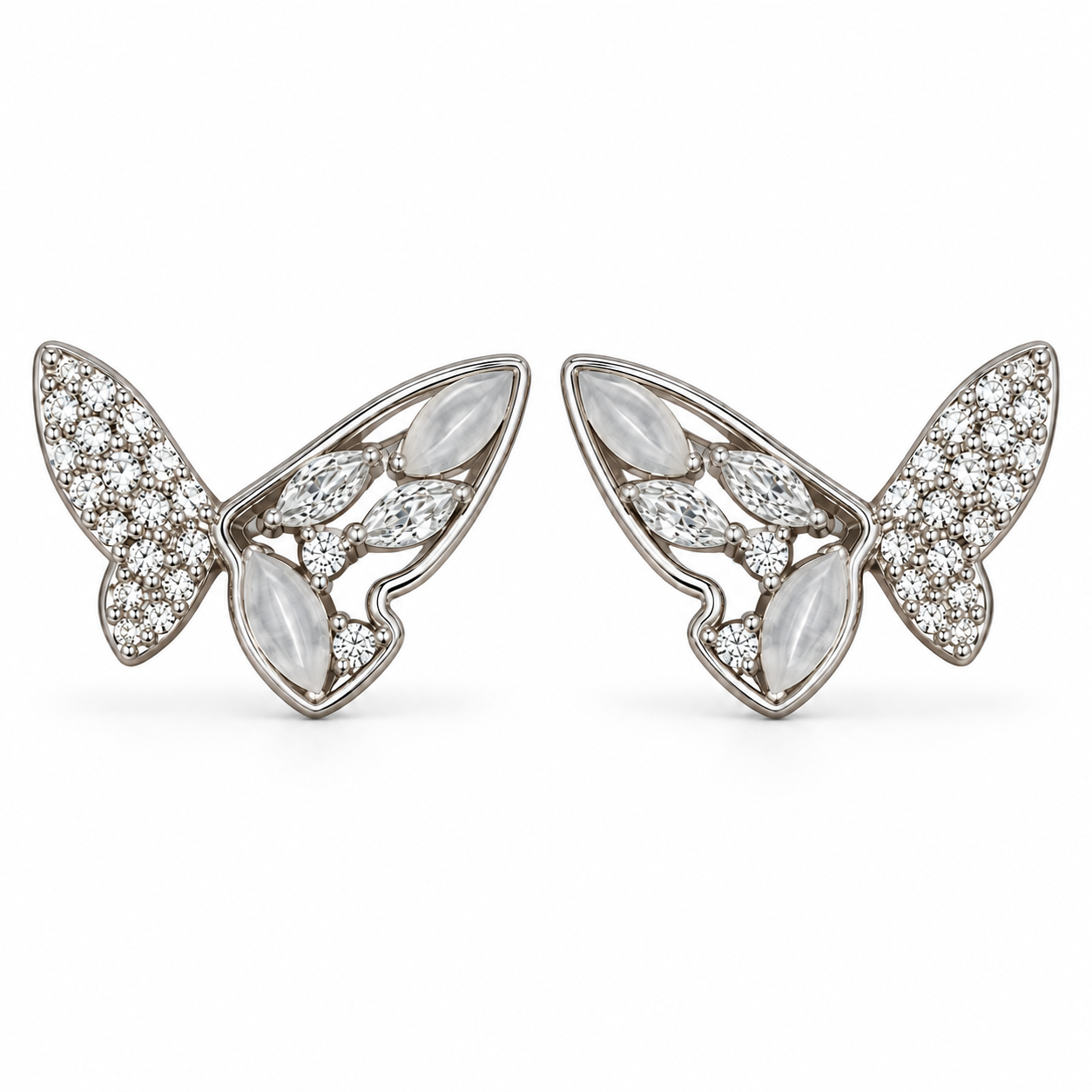 Elegant Butterfly Wing Design 925 Sterling Silver Stud Earrings