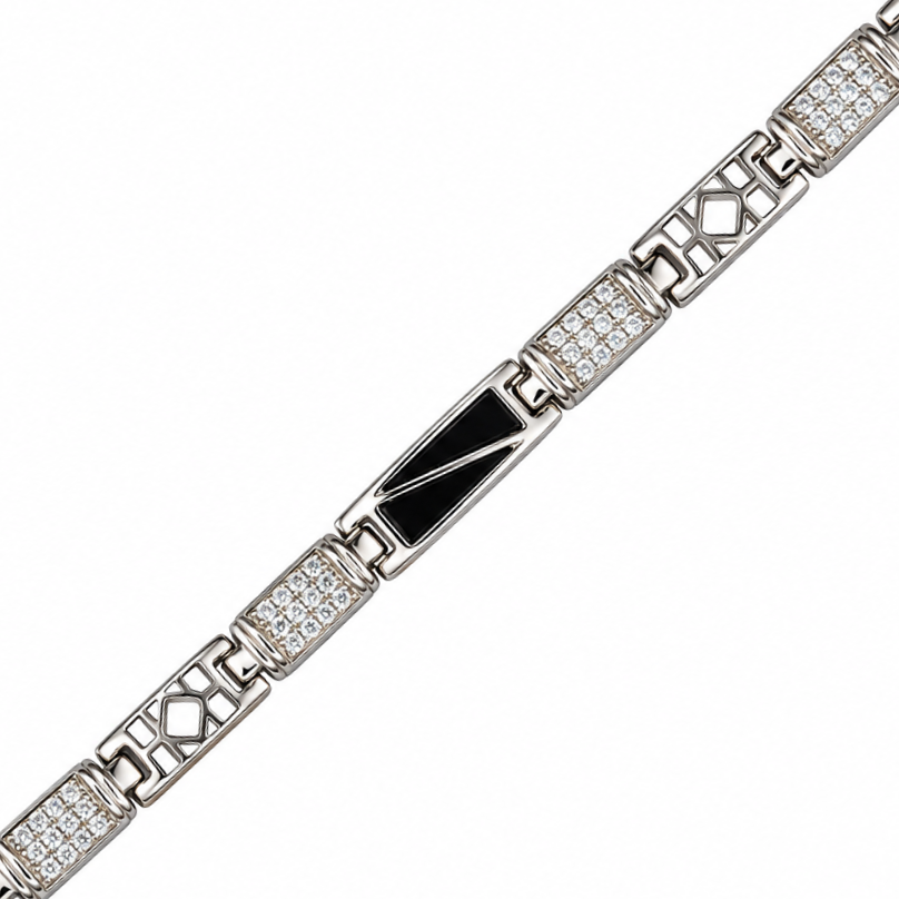 Royal Geometric White Stone 925 Sterling Silver Men's Link Bracelet
